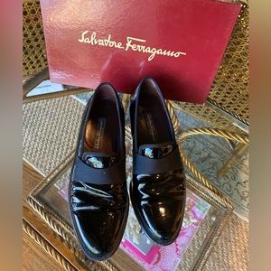 Ferragamo patent leather tuxedo shoes